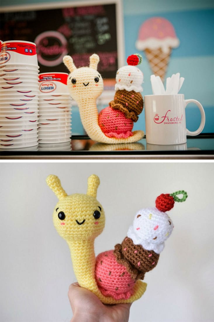 Laci ice Cream Sundae Snail Amigurumi Crochet Pattern