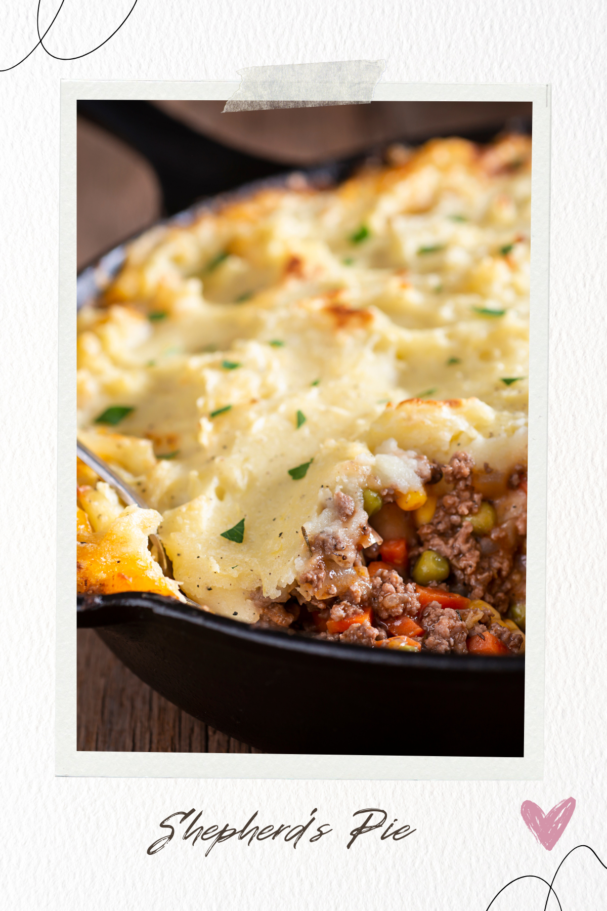 Shepherd’s PieSpread mashed potatoes over a ground meat and veggie mix, then bake until the top is golden. A hearty, comforting meal.