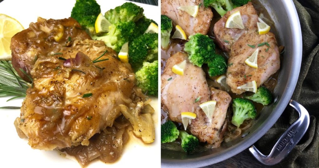 Whip up this zesty and flavorful Lemon-Rosemary Chicken Thighs recipe in just one skillet! ?? With sautéed shallots and frozen broccoli, it's an easy, low-carb meal perfect for busy nights. Say hello to your new family favorite! #OnePan #HealthyEats