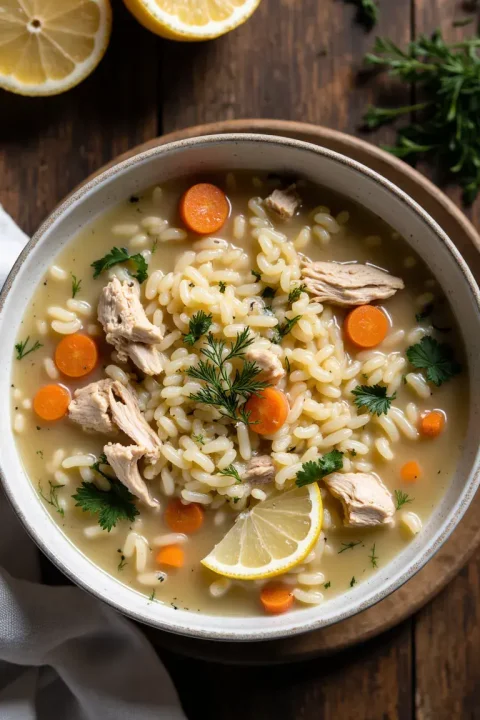 Tender chicken, orzo, fresh dill, and zesty lemon come together in this cozy, vibrant soup—perfect for any night of the week. #souprecipes #easymeals #greekinspired