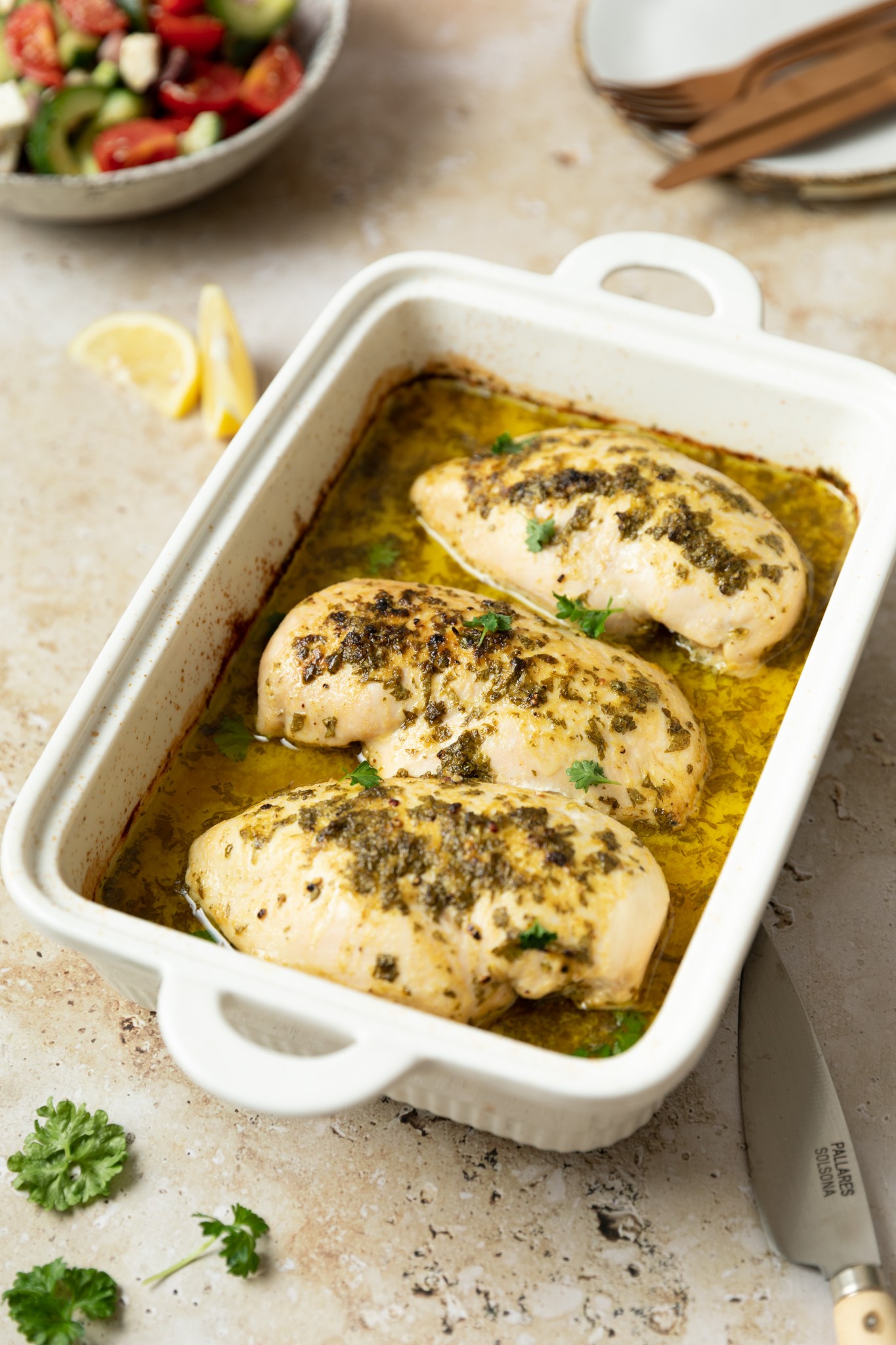 Zesty lemon and fresh herbs elevate baked chicken breasts to a whole new level. Serve with a side of rice or roasted veggies for a complete meal.