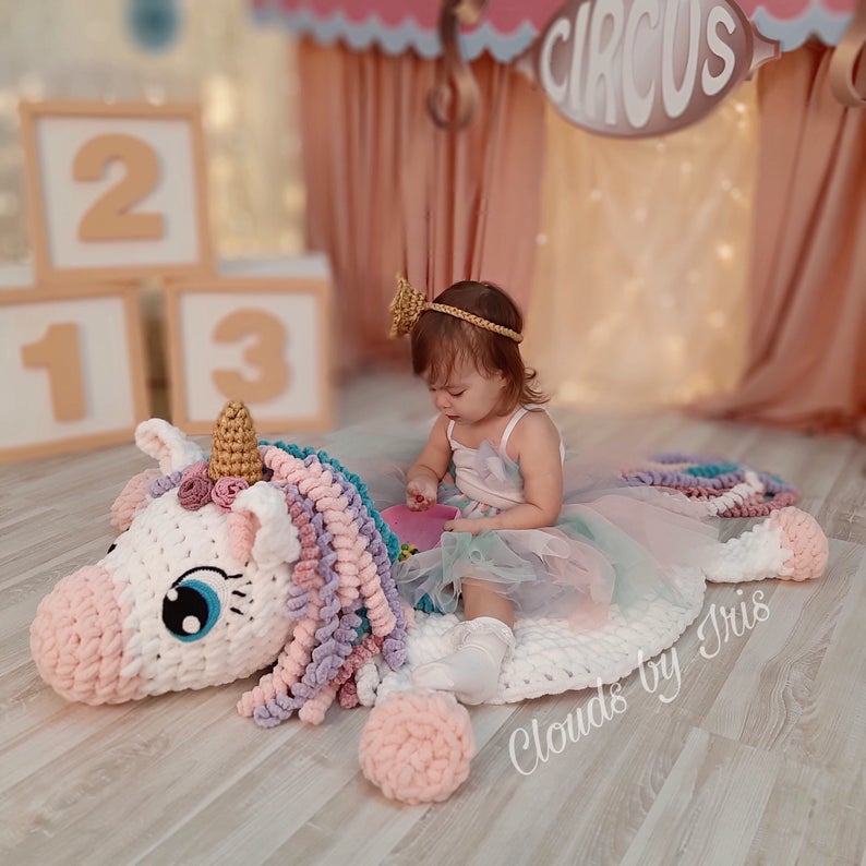 This unicorn rug will be a firm friend for your little girl - it's an arm crochet project you need to try!