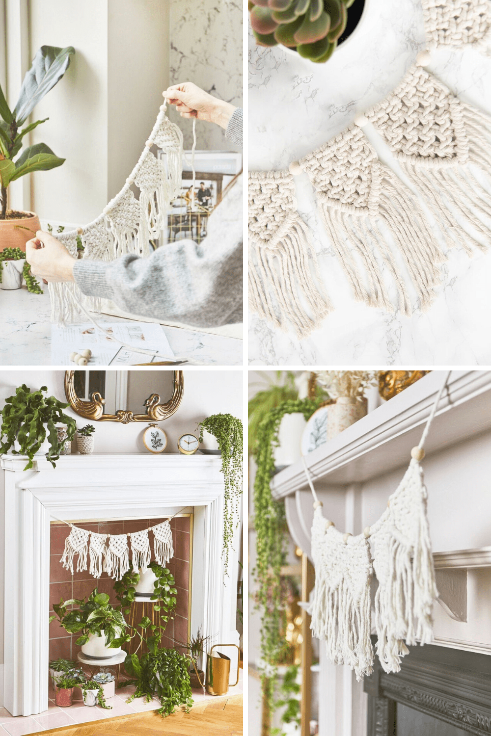 This DIY boho macrame garland will look fabulous over your fireplace