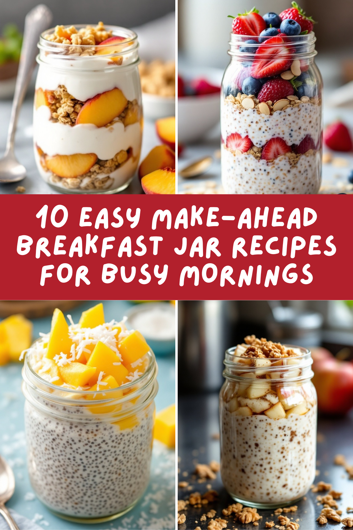 Make busy mornings stress-free with these 10 delicious make-ahead breakfast jar recipes! From overnight oats to savory quinoa bowls, there's something for everyone. 🥣✨ #BreakfastJars #MealPrepInspo #HealthyEating