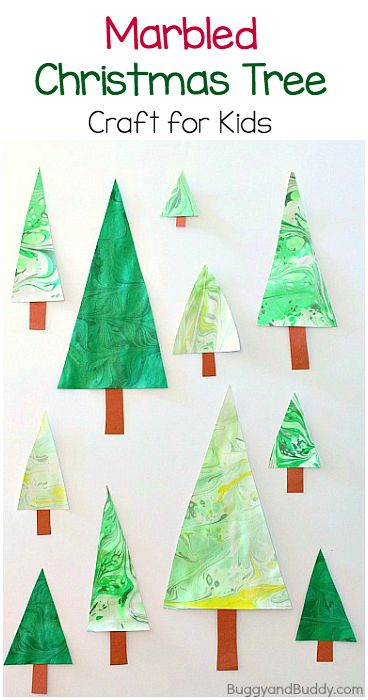 Marbled Christmas Tree Craft for Kids