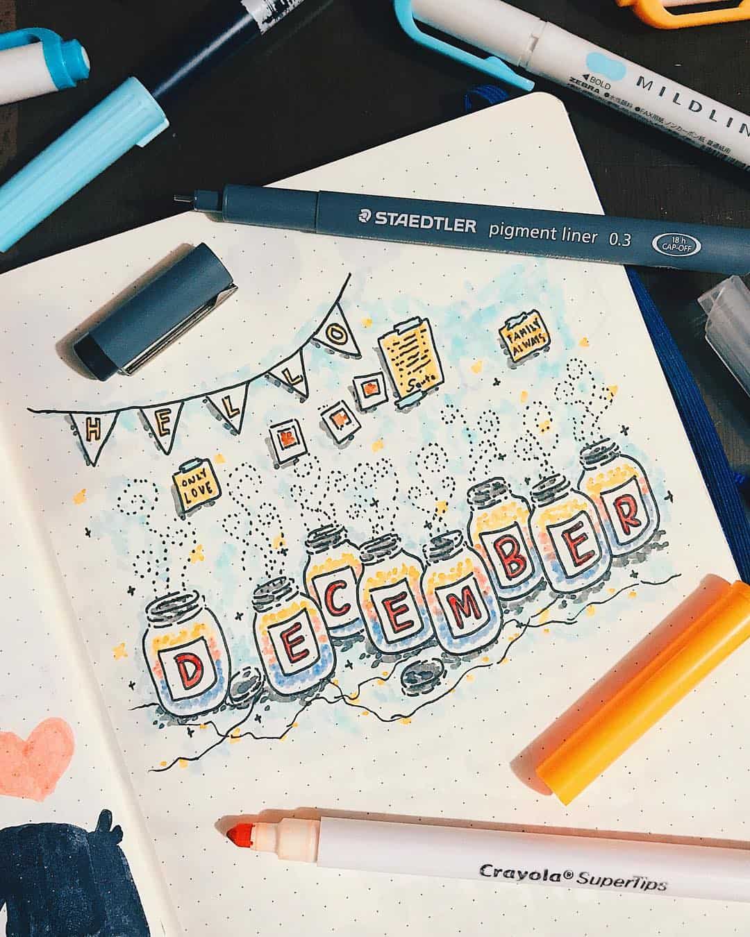 Mason Jar December Cover Page for your Bullet Journal