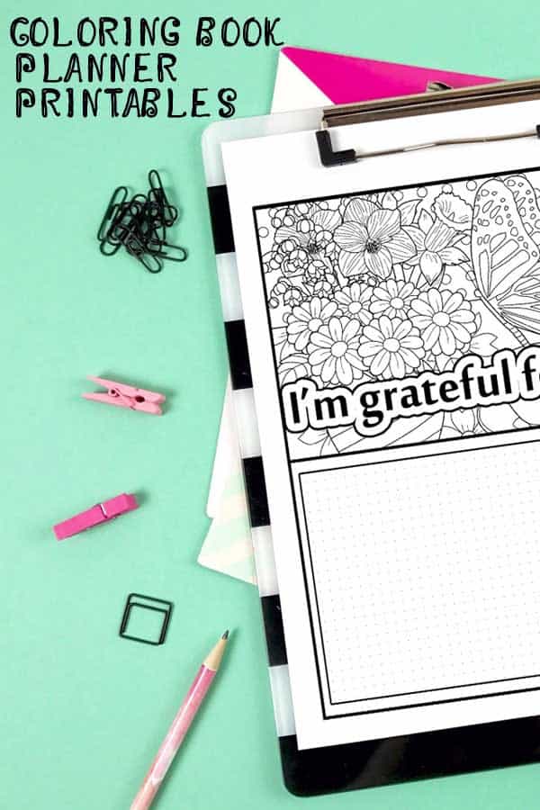 Combine coloring with bullet journaling with this free printable planner set - includes gratitude printable