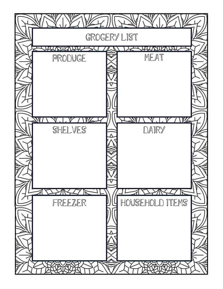 Coloring Printable Grocery List