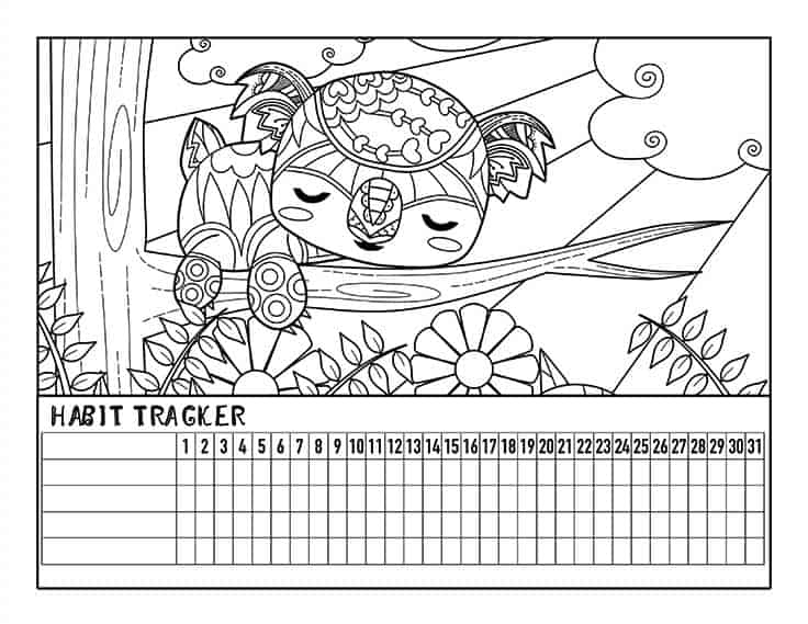 May Habit Tracker Coloring Koala