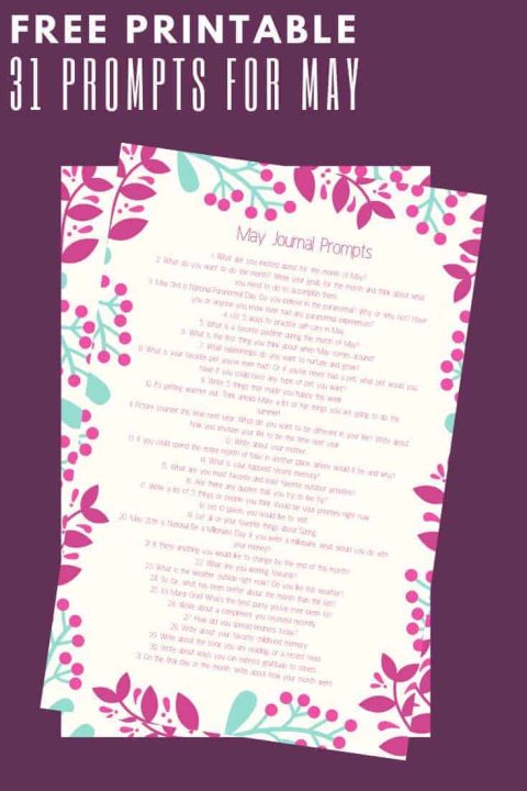 This free printable contains a journalling prompt for every day in May. Use it in your bullet journal.