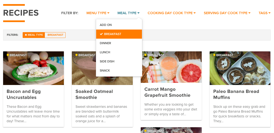 Select Your Recipe Type from the Dropdown Box