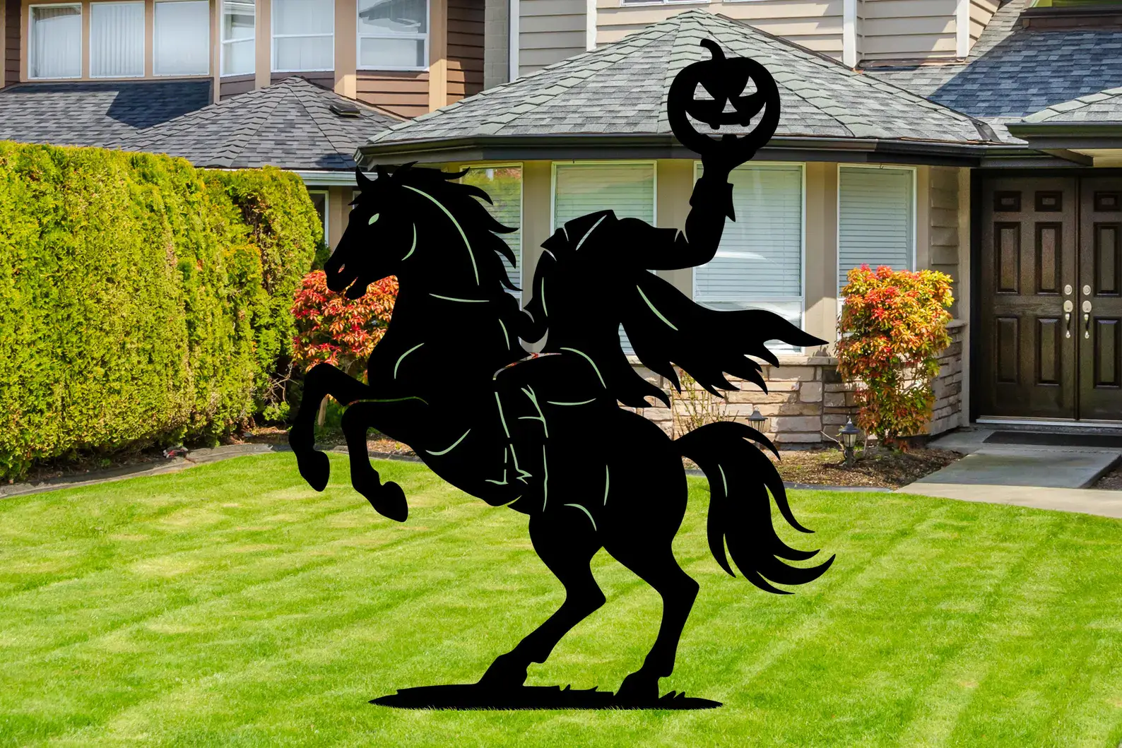 Looking to give your Halloween setup a real “wow” factor? 🖤 This striking Headless Horseman silhouette is guaranteed to stop trick-or-treaters in their tracks. Crafted from durable steel and available in multiple sizes (from 8 inches all the way up to a dramatic 60 inches), it works beautifully as a garden stake, wall accent, or even bold porch décor. The laser-cut design creates a crisp silhouette, perfect for haunted pathways or gothic-inspired outdoor setups. Weather-resistant and easy to install, it’s a Halloween piece you’ll bring out year after year—and a surefire way to give your yard that spine-tingling edge. 🎃👻
