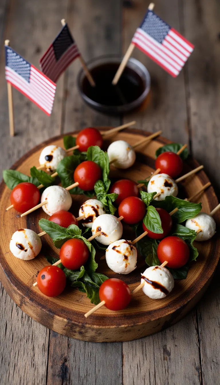 These Mini Caprese Skewers are the perfect room temperature appetizer for a crowd—fresh, festive, and totally no-fuss for your 4th of July celebration!