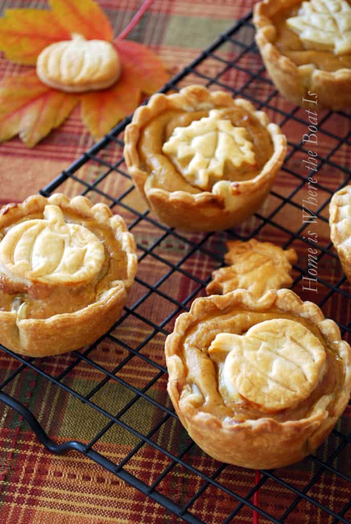 If pumpkins are more your thing at Thanksgiving how about some mini pumpkin pies? And these are great if you're in a hurry because all of the ingredients come out of a can.