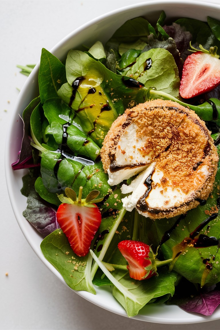 Discover the magic of warm goat cheese croutons in your salad! 🧀🥗 This Mixed Green Salad is anything but basic, featuring crunchy, warm croutons that pair perfectly with fresh greens. A light drizzle of olive oil and balsamic vinegar completes this irresistible dish. Ready to impress? 🌟🍽️ #GourmetSalad #HealthyRecipes