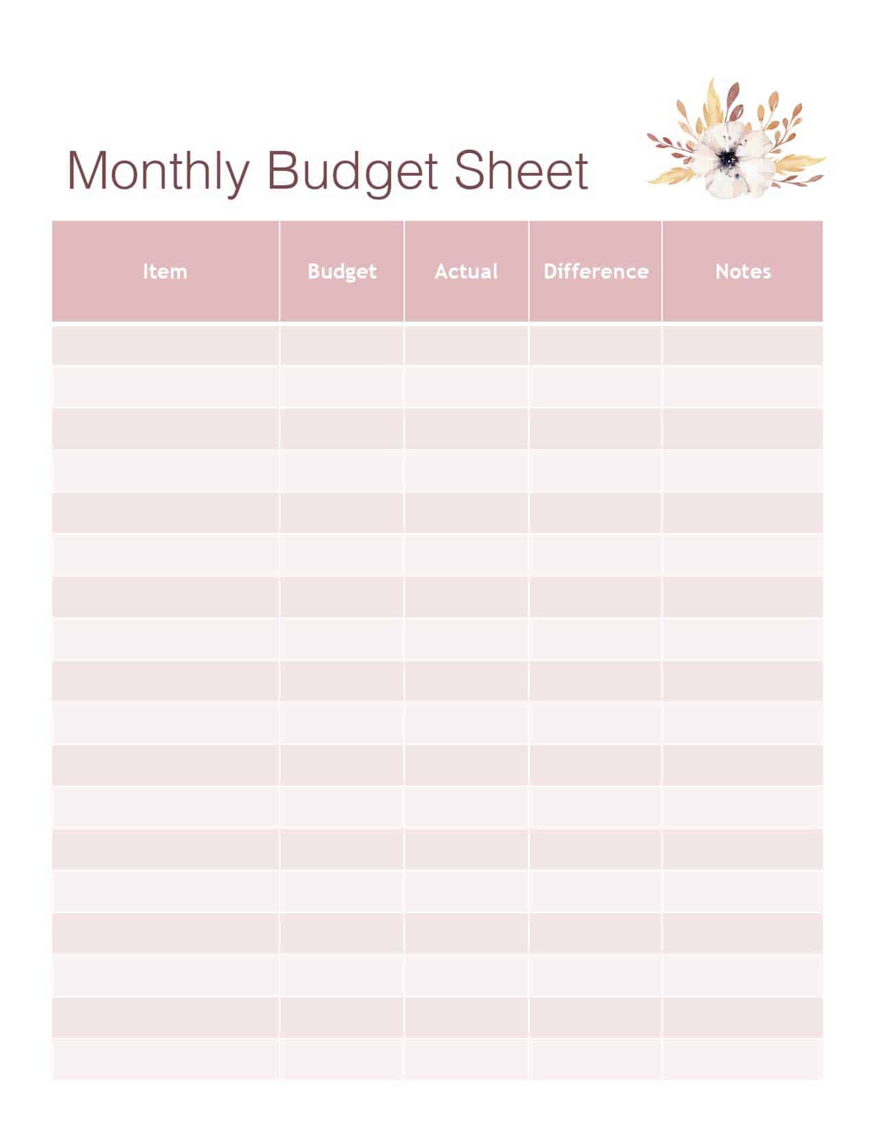 Monthly Budget Sheet
