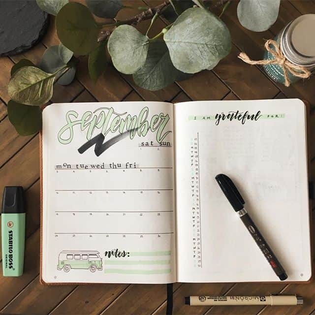 Monthly log with gratitude list