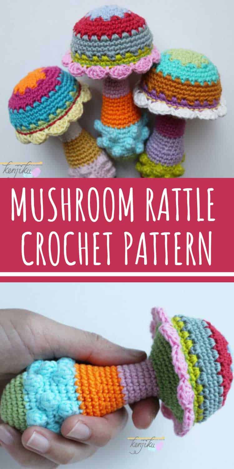 How cute is this mushroom baby rattle crochet pattern - and a brilliant way to use up scrap yarn too!