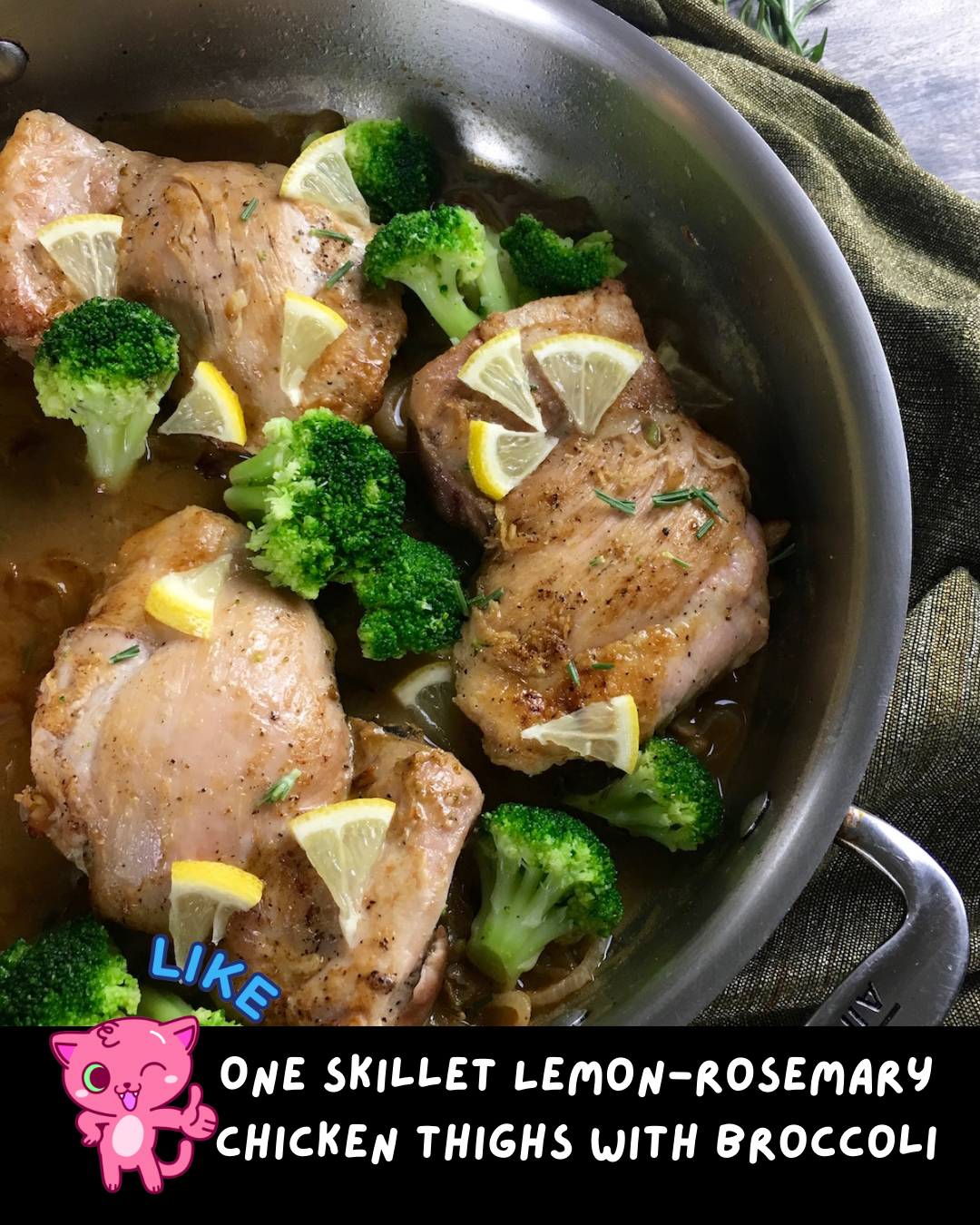 🍋🍗 Make dinner easier tonight with this recipe for One Skillet Lemon-Rosemary Chicken Thighs with Broccoli! Bursting with bright flavors and perfectly cooked in one pan for an easy and delicious meal. 🥘😋