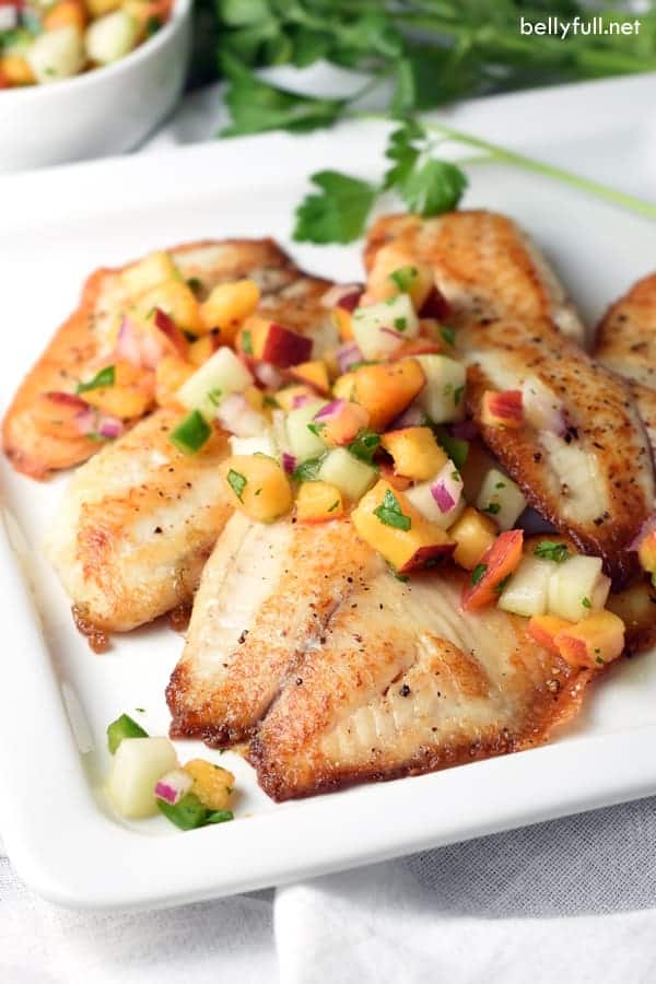Pan Seared Tilapia with Peach and Cucumber Salsa