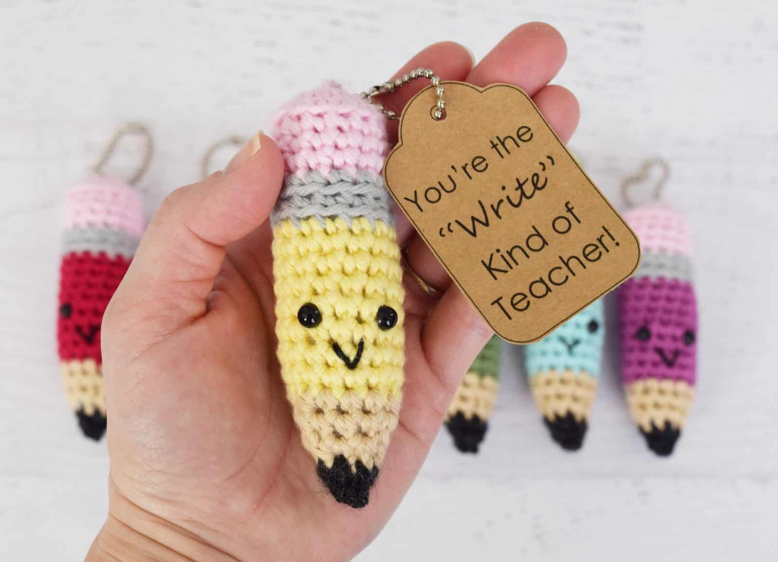 Pencil keychain crochet pattern teacher gift