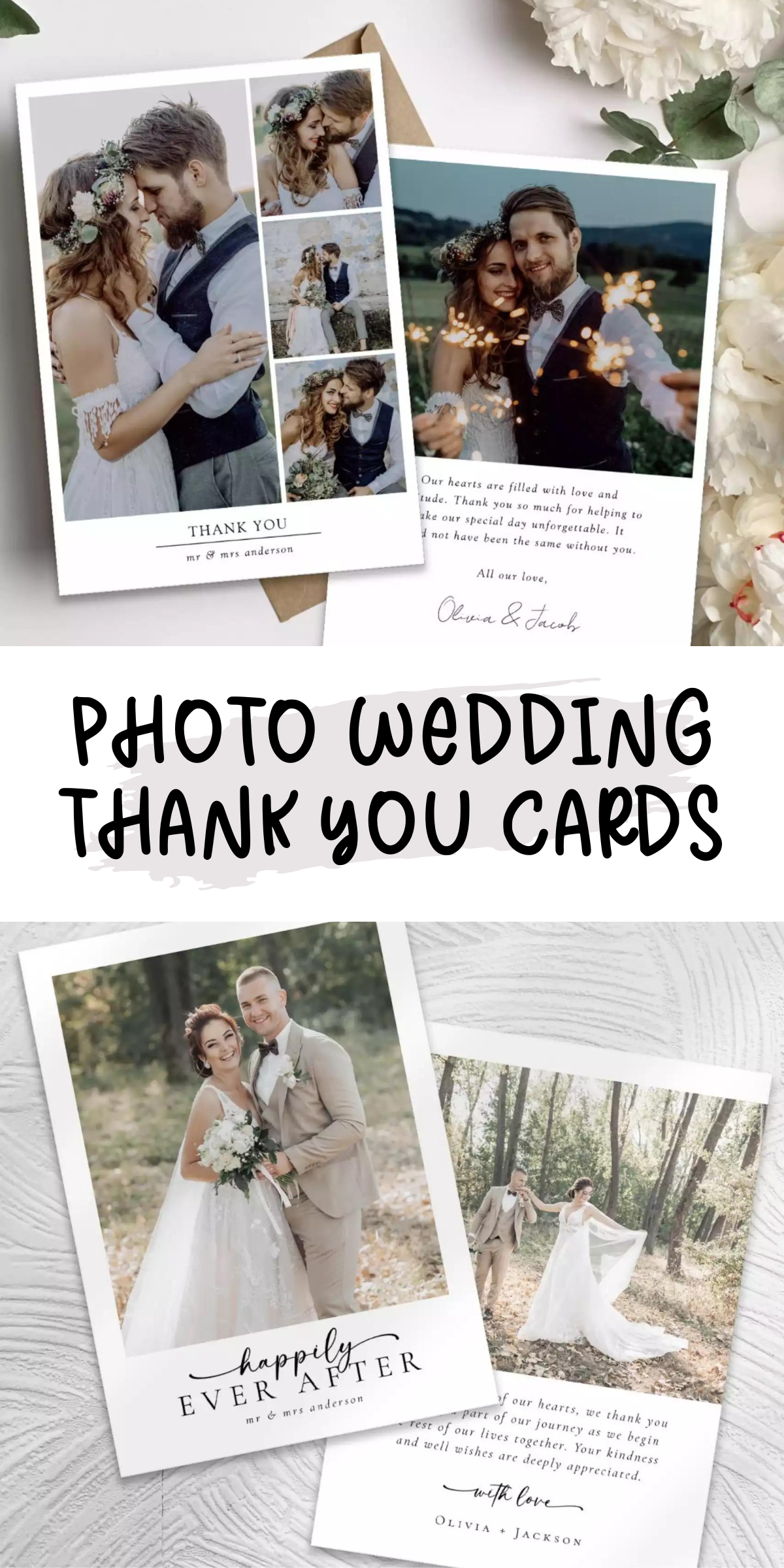 💌💐 The party’s over, but the gratitude is just beginning! 💖✨ Discover our beautiful collection of wedding thank you cards that capture your day in style. 🎉📸 From chic collages to timeless elegance, find the perfect card to show your appreciation. 🥰💍 Shop now and say “thank you” with a touch of love and charm. 🌟👰🤵