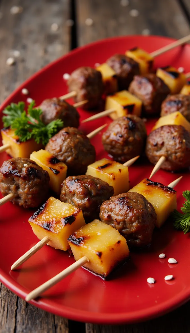 Sweet and savory Pineapple Teriyaki Meatball Skewers are the ultimate summer toothpick appetizer for BBQs and potlucks!