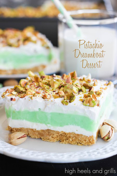 This Pistachio Dreamboat Dessert is a dreamy, no-bake treat with layers of pistachio pudding, cream cheese, and whipped topping on a graham cracker crust. It’s a light, nutty, and refreshing dessert that’s perfect for those warm summer evenings.