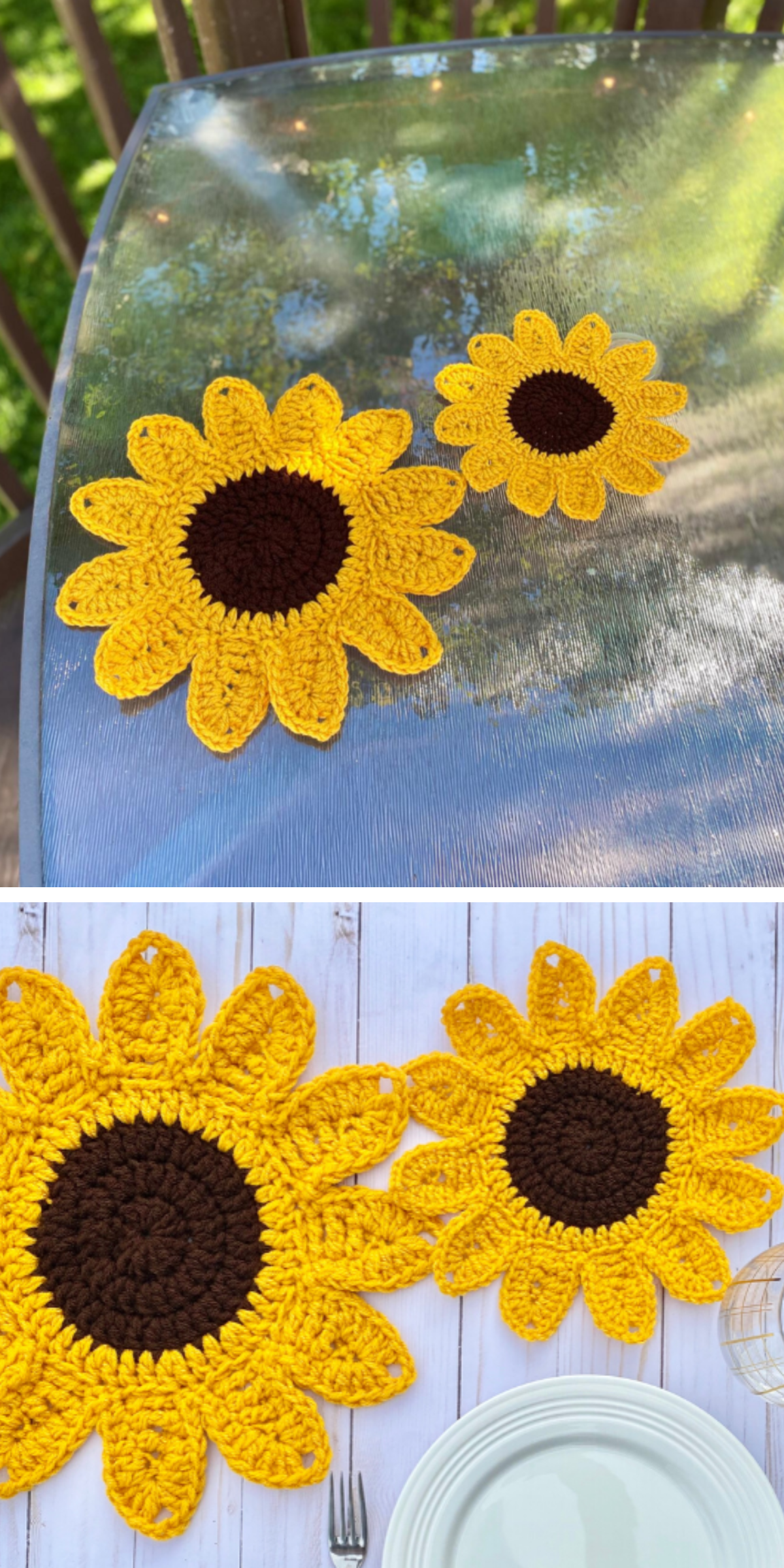 Brighten up your table with these sunflower placemats. The pattern is simple but impactful, making your dining setup extra special for summer gatherings.