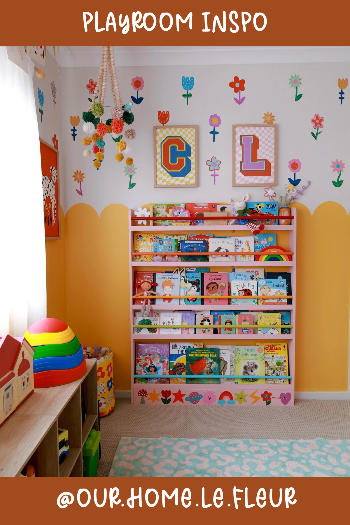 @our.home.le.fleur - Bursting with color and charm! The flower wall decals and fun art prints bring the room to life, while the bookshelf is packed with stories just waiting to be explored. This room screams creativity and is perfect for little bookworms and budding artists alike!