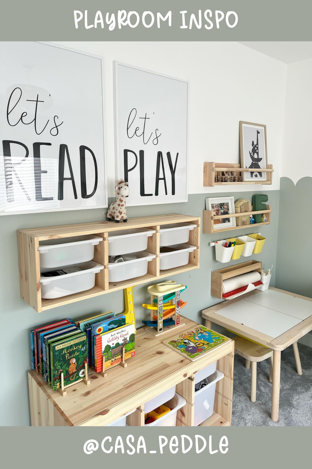 @casa_peddle - A dreamy playroom that blends play and learning effortlessly! The "Let's Read, Let's Play" signs set the mood, while the wall-mounted shelves and open storage bins keep everything within reach. We love how this room balances fun and organization so beautifully!