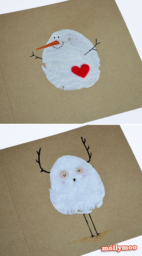 Potato Print Snowman Christmas Card