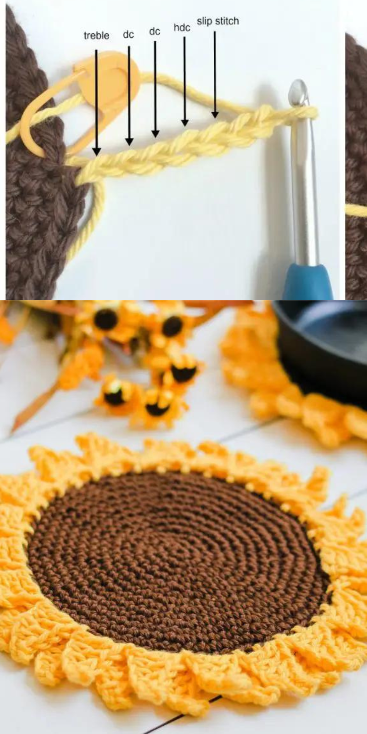 Add some sunny flair to your kitchen with this sturdy crochet sunflower pot holder. It’s practical, cheerful, and makes a great handmade gift for any sunflower lover.