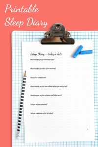 You can use the Sleep Diary pages to take a closer look at your sleep. What time do you go to bed and wake up? How often is your sleep disturbed and by what? How often do you exercise? Do you use sleep aids to fall asleep?