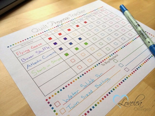 Download a free quilt tracking printable