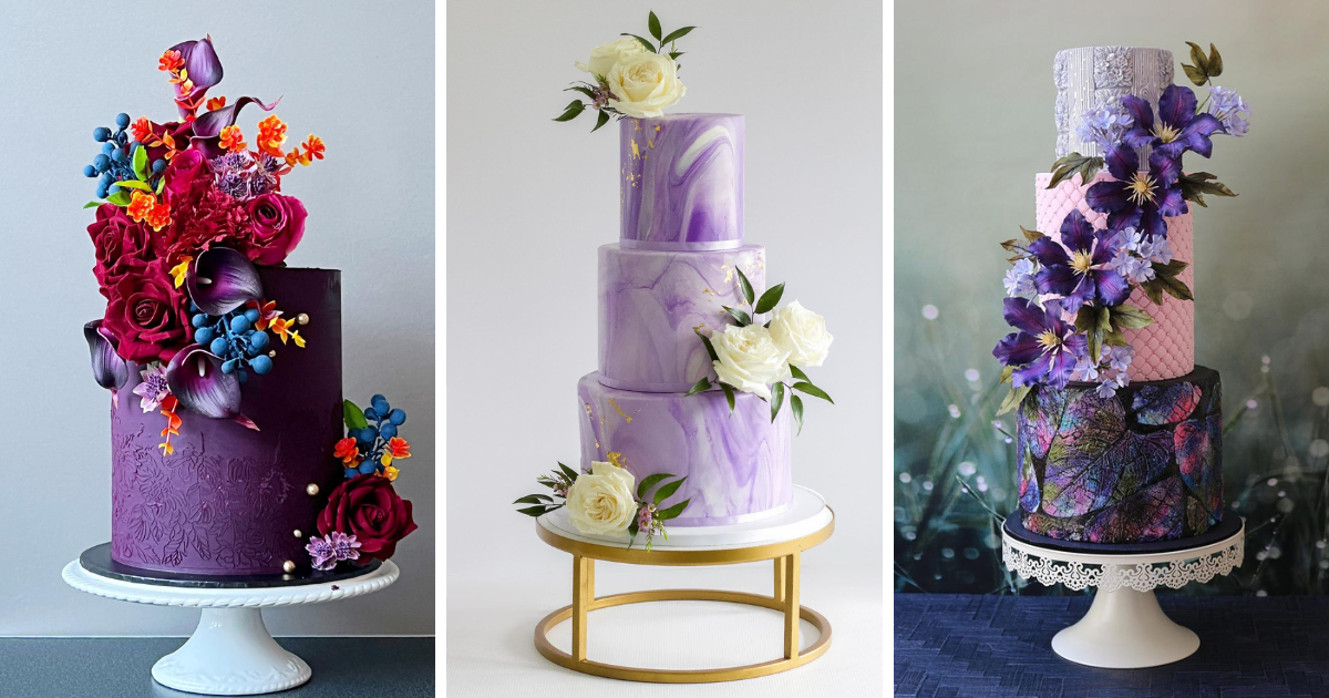 Looking for a wedding cake that stands out? 🌸💜 From deep violet florals to delicate pastel tones, these purple cakes bring the perfect mix of charm and sophistication to your celebration! 🍰✨