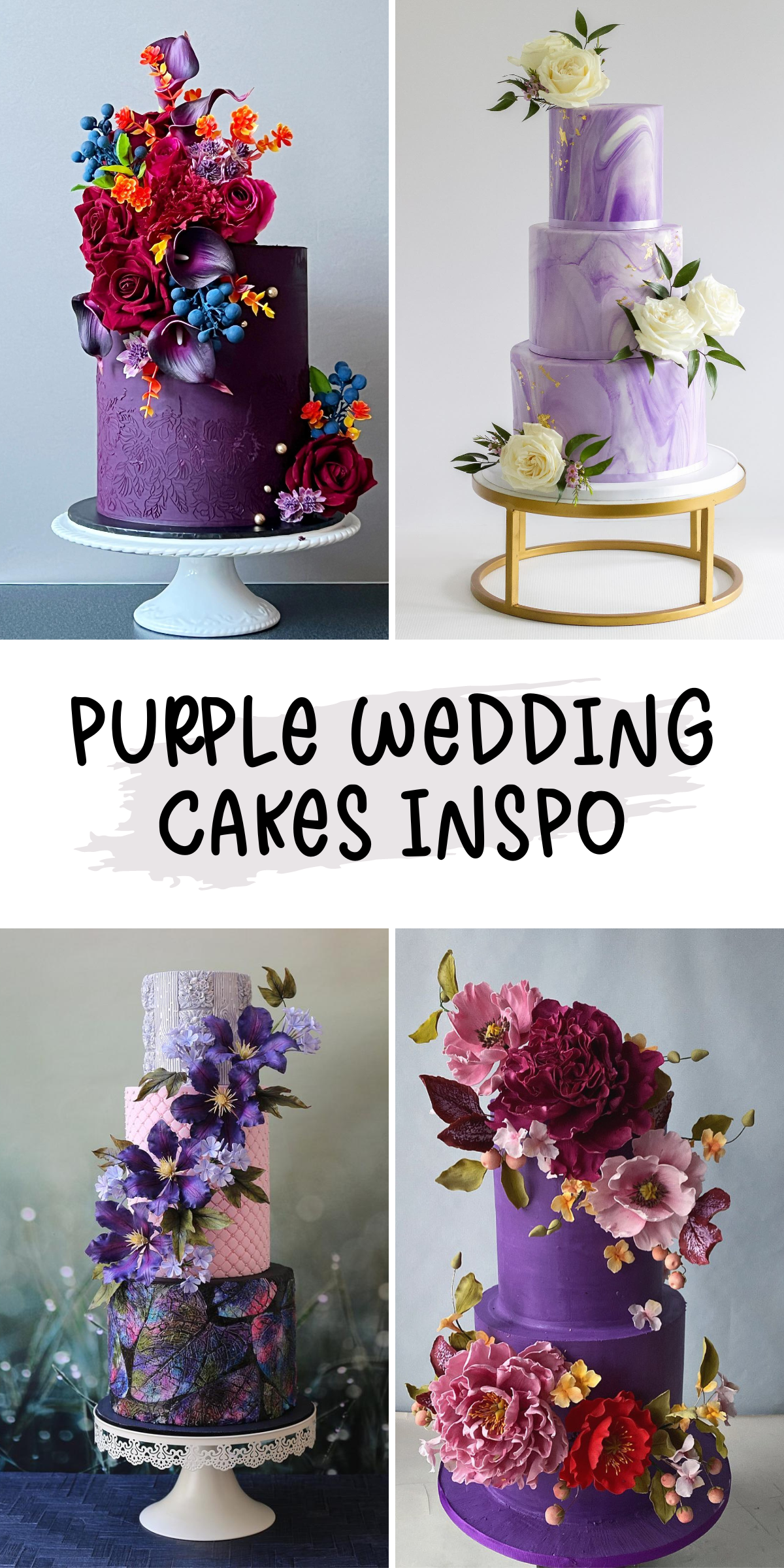 Looking for a wedding cake that stands out? 🌸💜 From deep violet florals to delicate pastel tones, these purple cakes bring the perfect mix of charm and sophistication to your celebration! 🍰✨