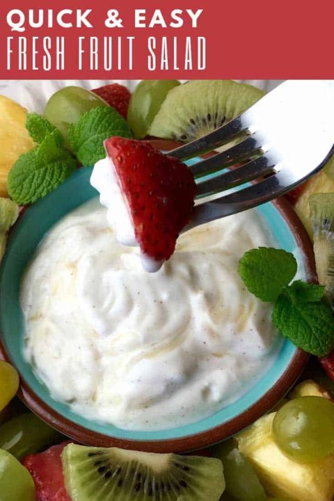 If you're looking for a summer pot luck dessert idea you really can't go wrong with a nice fresh fruit salad. Especially one that's paired with a delicious honey-yogurt dip.