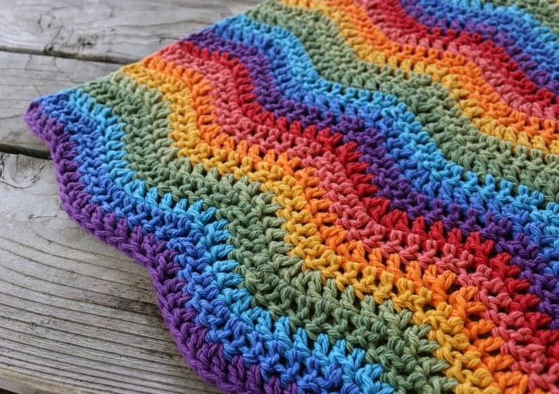 Crochet Pattern Rainbow Ripples Baby Blanket