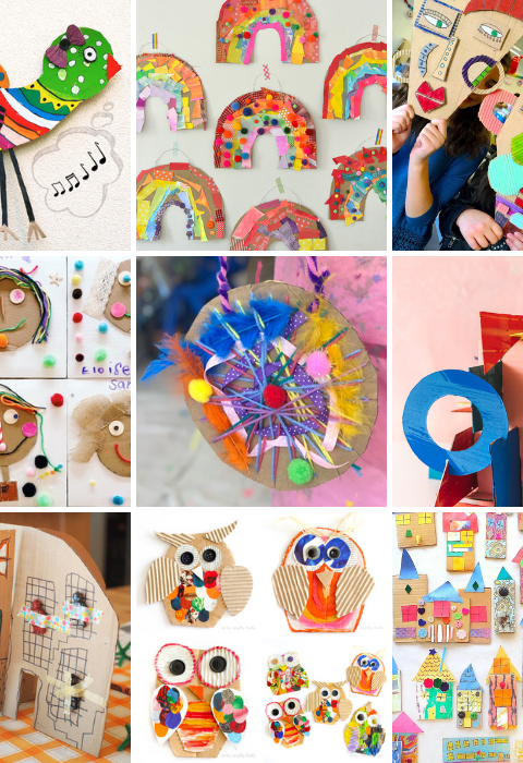 These cardboard crafts for kids are perfect for all ages and a creative way to use up that recycled packaging while learning about colours, shapes, letters and more!