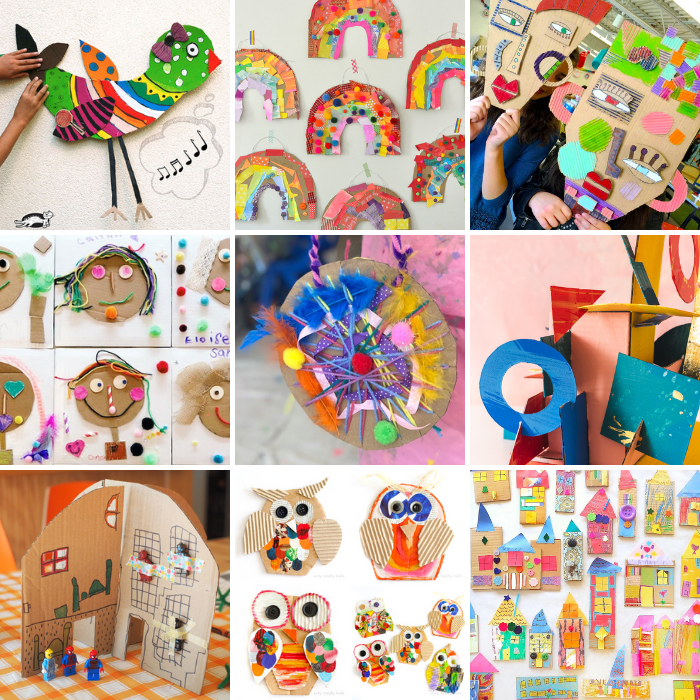 These cardboard crafts for kids are perfect for all ages and a creative way to use up that recycled packaging while learning about colours, shapes, letters and more!