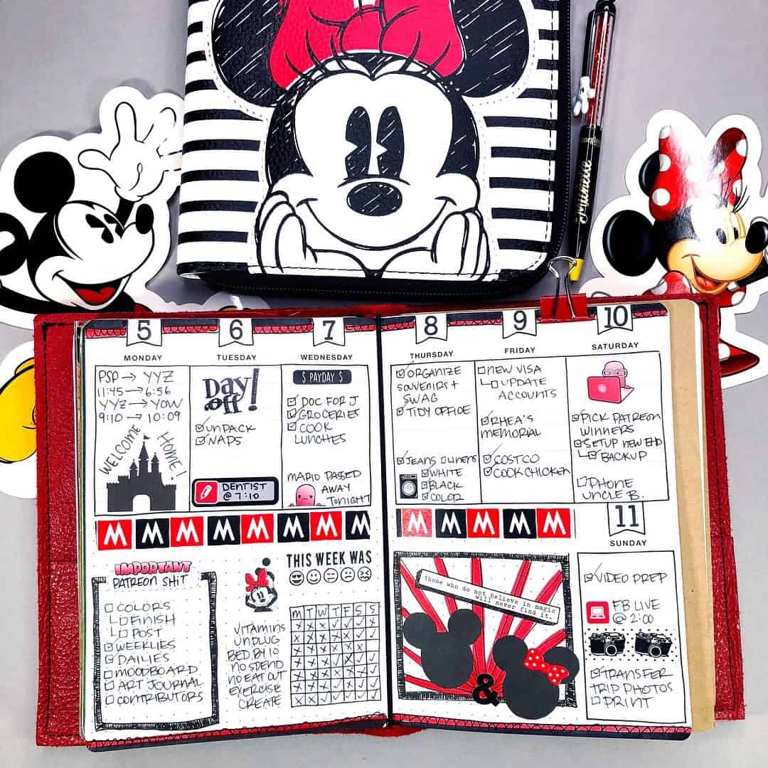 Red Mickey and Minnie bullet journal spread