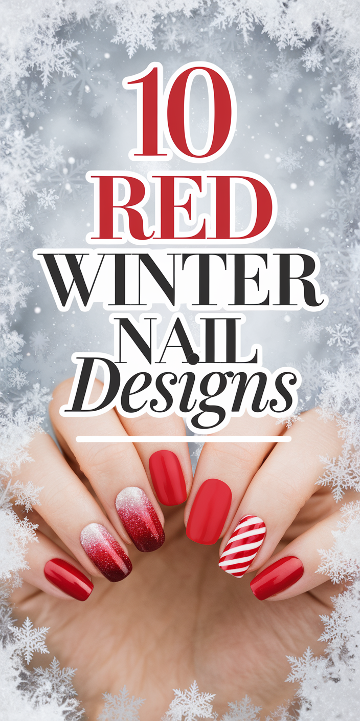 💅❄️ Elevate your winter style with these 10 red nail designs! Glitter, matte, or bold patterns—these ideas are perfect for making a statement this season. ❤️✨ #WinterNailArt #RedNailInspo #HolidayStyleTips