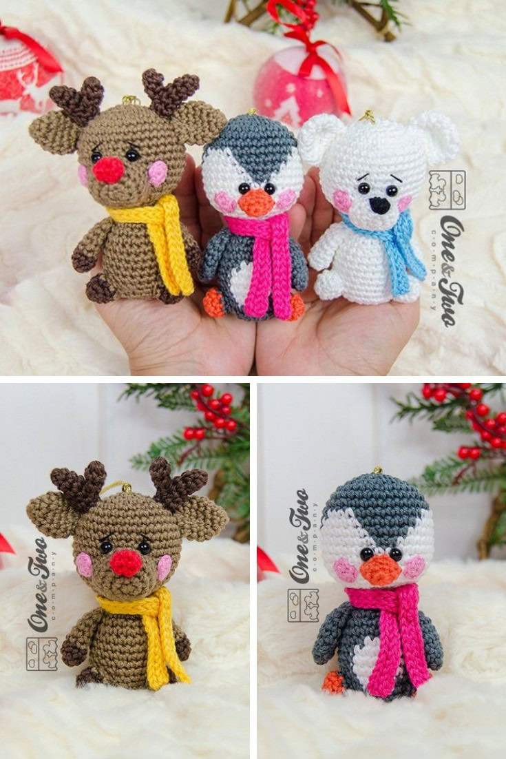Reindeer Penguin and Polar Bear Christmas Ornaments