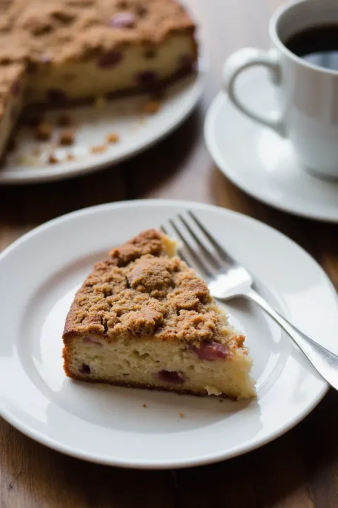 This buttery Rhubarb Coffee Cake is a tender, crumbly delight—perfect for brunch, tea time, or a sweet afternoon break. #brunchideas #rhubarbrecipes #homemadebaking