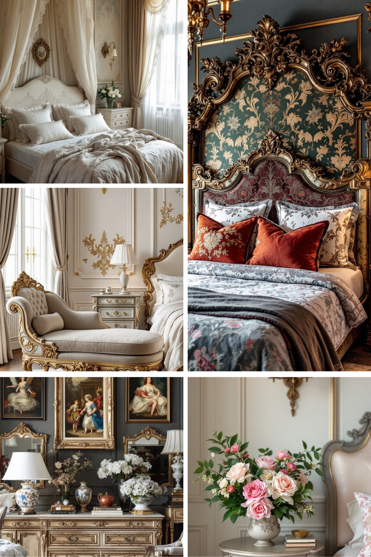 Elevate your guest bedroom with stunning Rococo furniture, intricate crown moldings, and lavish fabrics. Discover how to achieve this sophisticated aesthetic! 🛏️💖 #RococoDecor #BedroomIdeas #LuxuryDesign