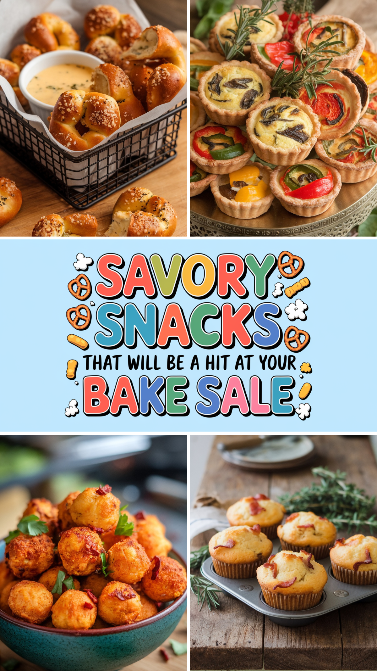 Not all bake sale treats have to be sweet! These delicious savory snacks, from cheesy biscuits to flavorful pretzels, are perfect for those who crave something salty and satisfying. 🧀🥨 #BakeSaleIdeas #SavorySnacks #FundraisingRecipes #BakingInspo #SnackTime