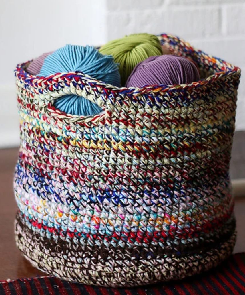 Scrap yarn basket crochet pattern