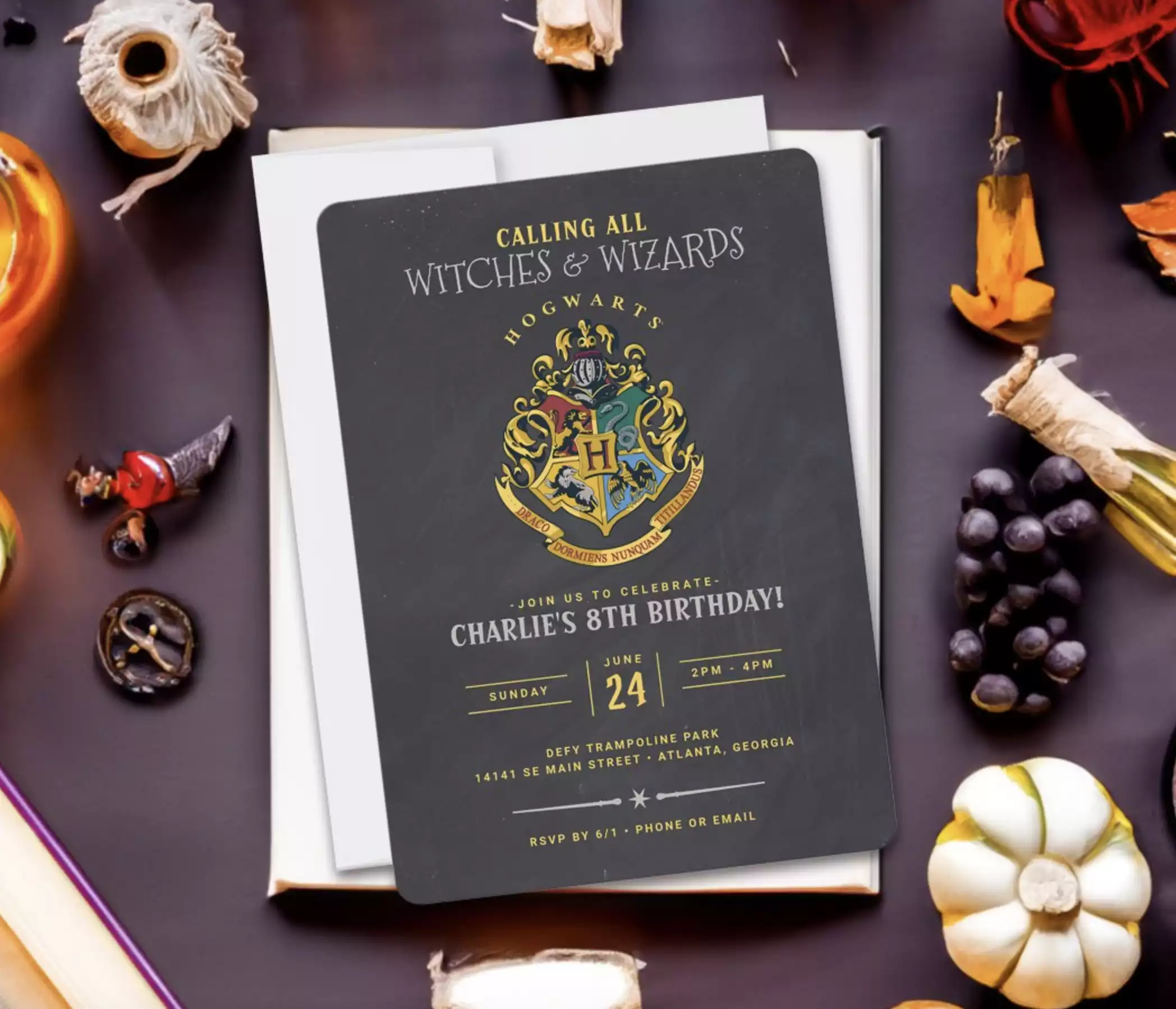 Harry Potter Hogwarts Crest Chalkboard Birthday Invitation