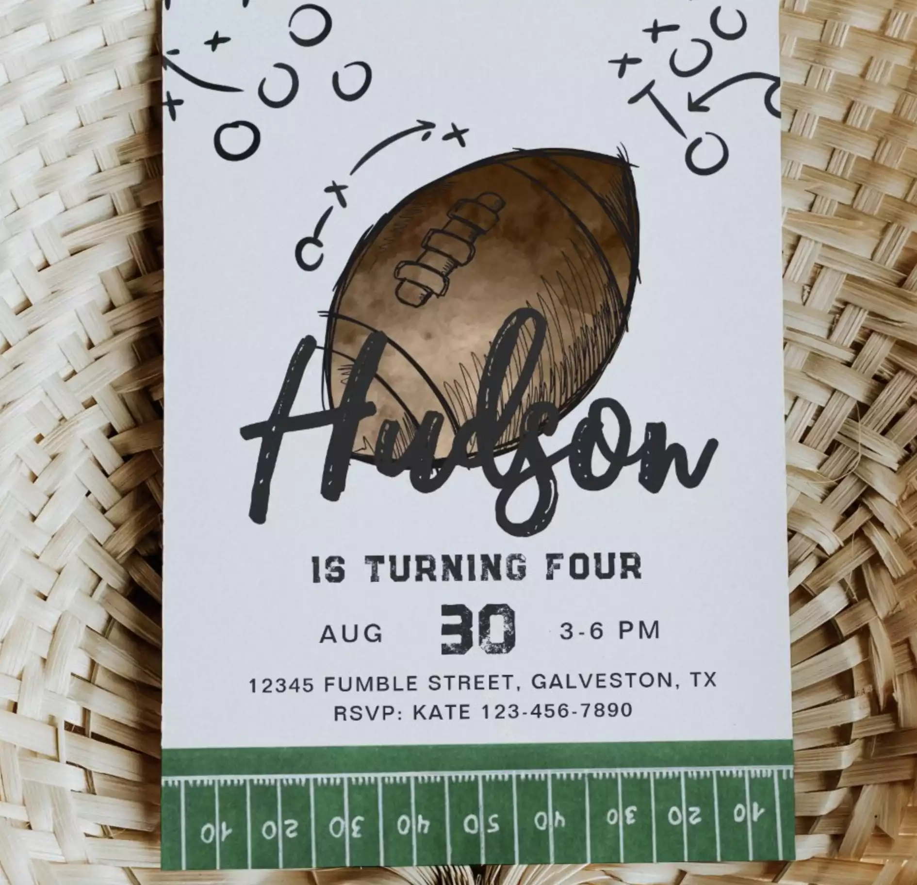 Watercolor Football Birthday Invitation